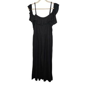 Time and Tru Black Wide-Leg Jumper with Adjustable Spaghetti Straps Size Large